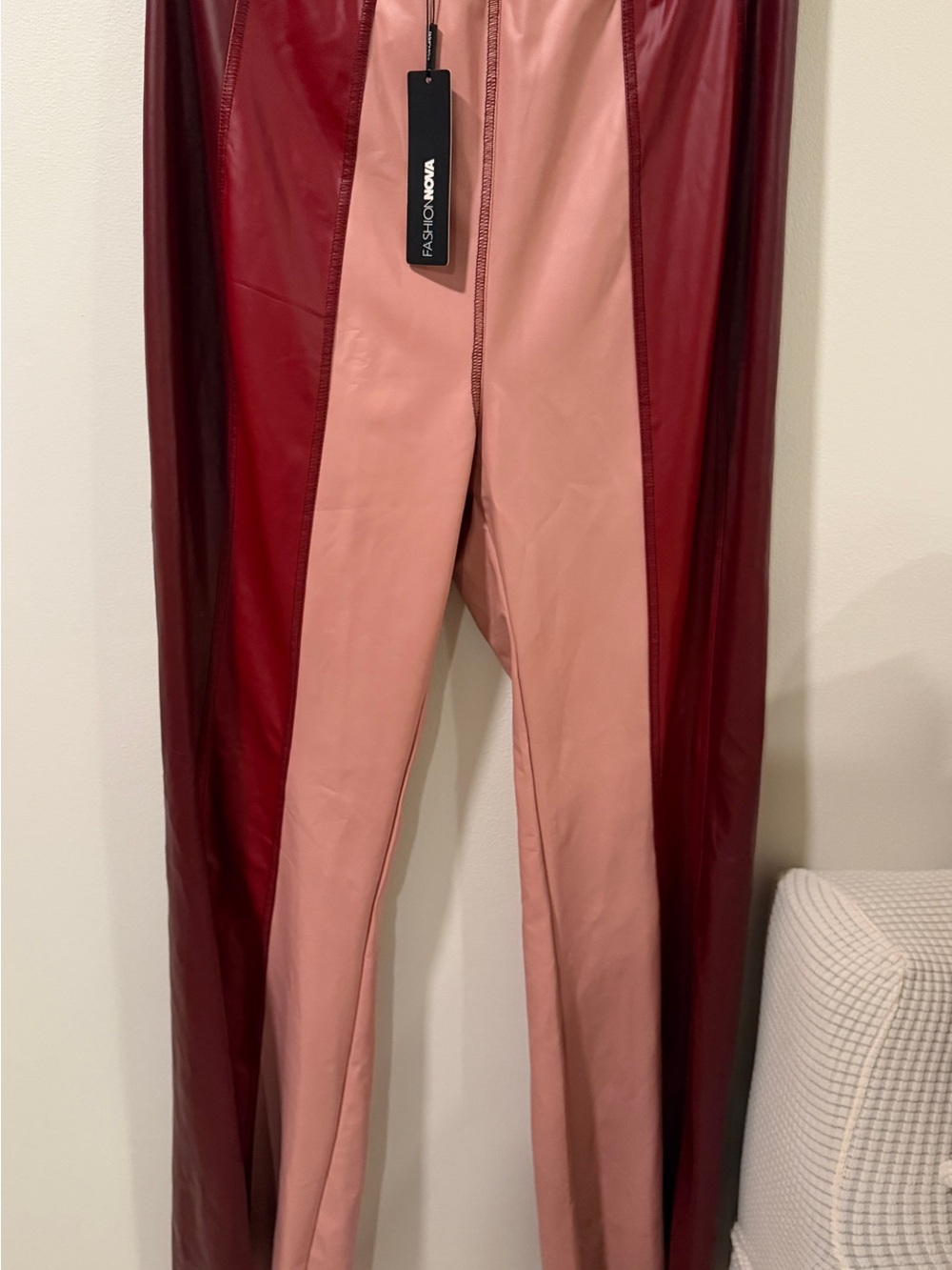 Fashion Nova Pink and Burgundy Colorblock Wide-Leg Pants